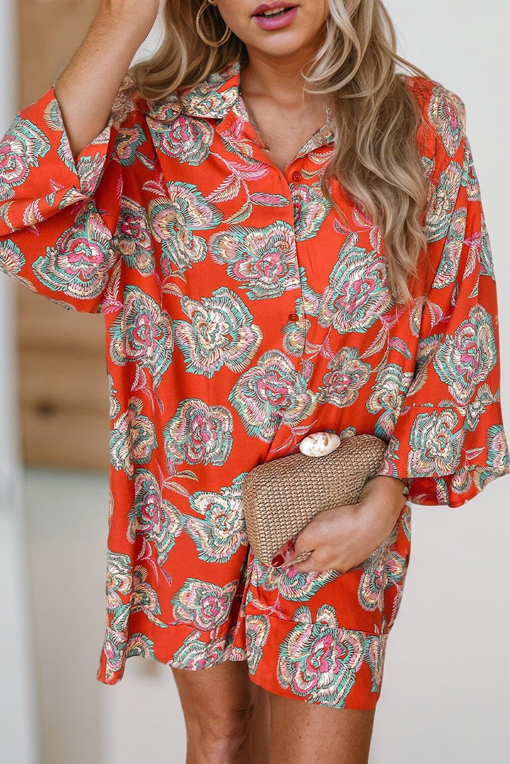 Floral Print Lapel Collar Loose Shirt Mini Dress Shewin