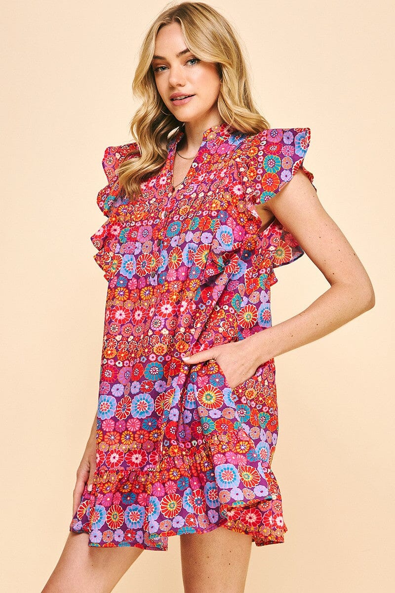 FLORAL PRINT PICTUCK MINI DRESS Pinch