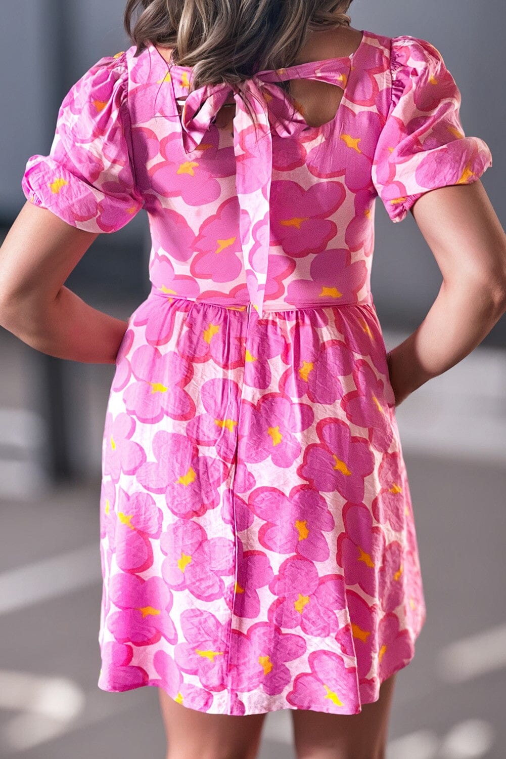 Floral Print Puff Sleeve Babydoll Short Dress Kentce