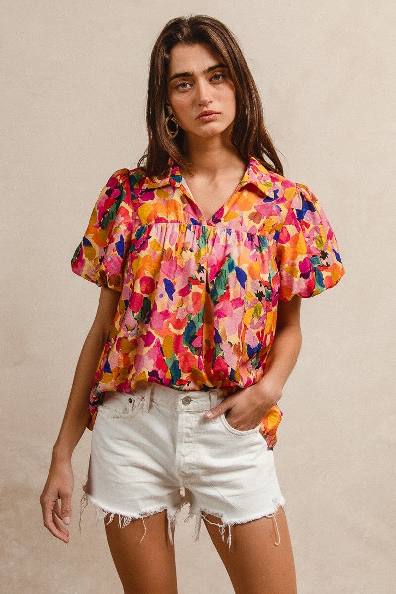 FLORAL PRINT SHIRRING YOKE BLOUSE Bibi