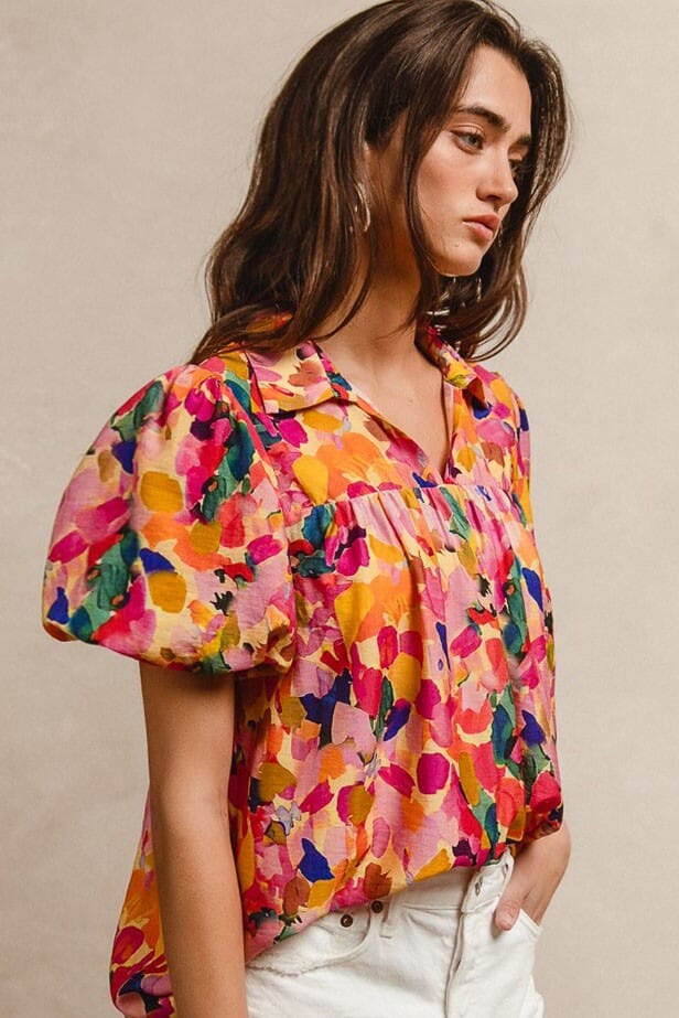 FLORAL PRINT SHIRRING YOKE BLOUSE Bibi