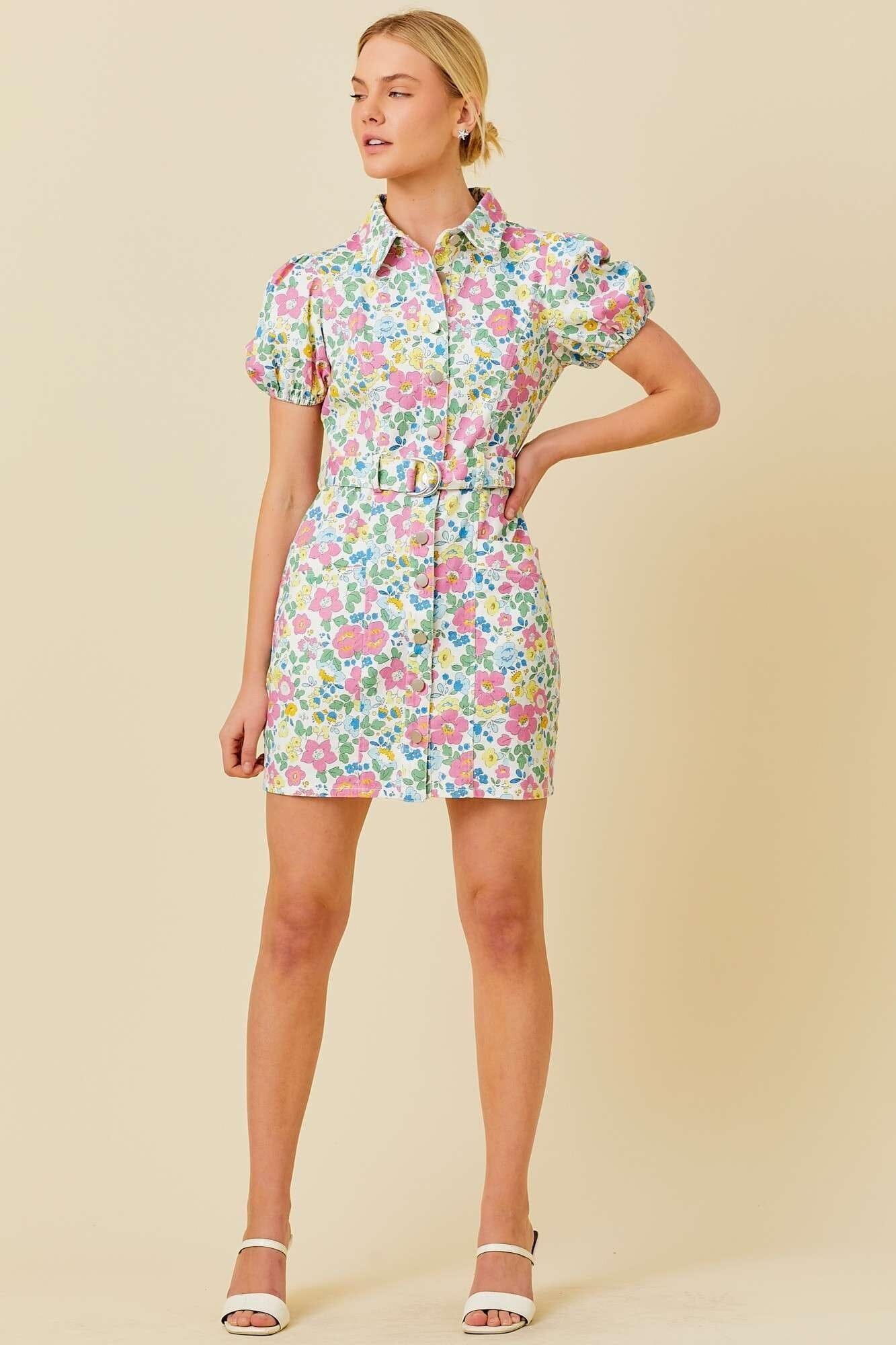 Floral Printed Denim Dress Main Strip