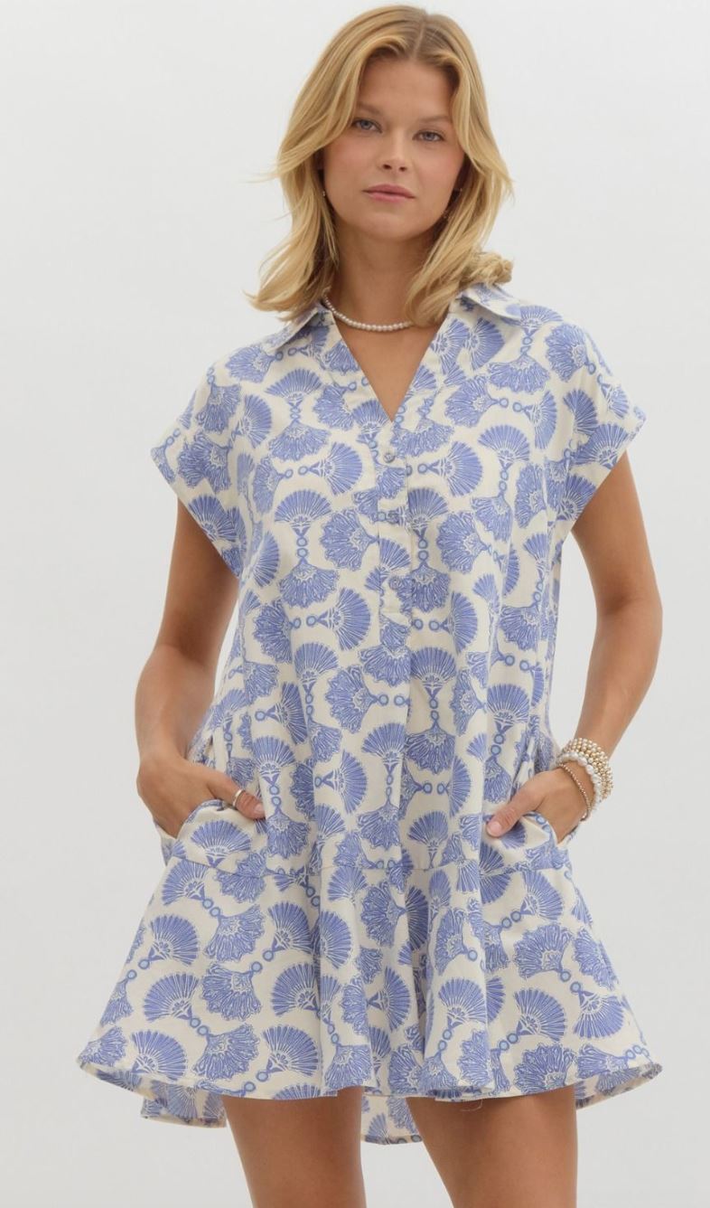 Floral Printed Drop Shoulder Button Dress entro