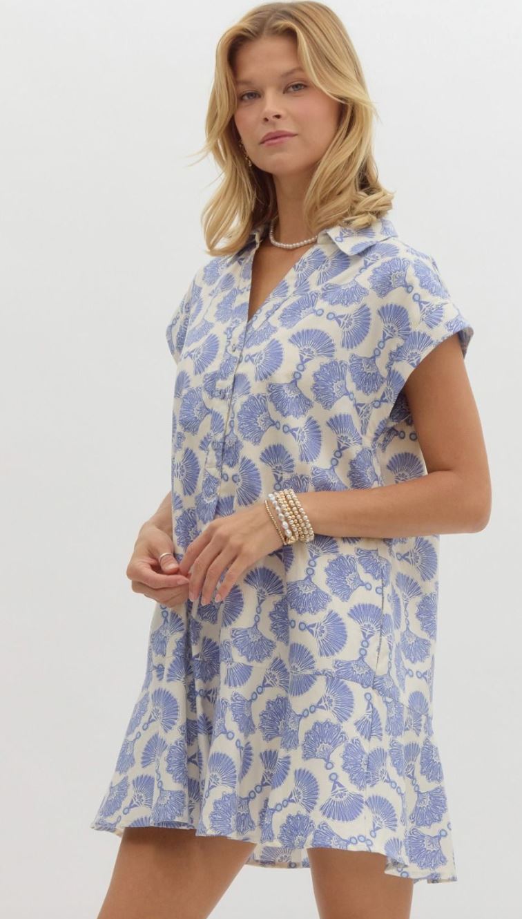 Floral Printed Drop Shoulder Button Dress entro
