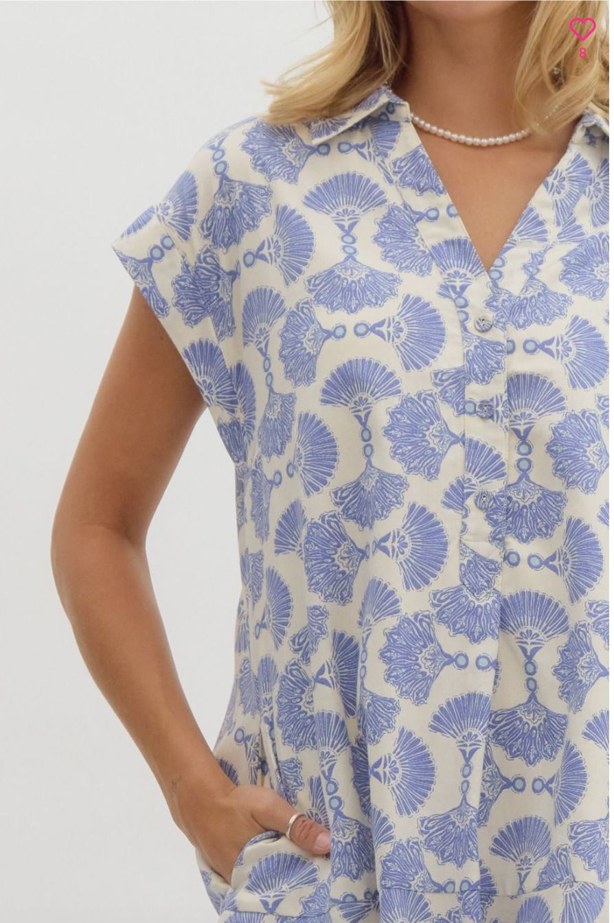 Floral Printed Drop Shoulder Button Dress entro