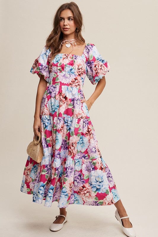 Floral Puff Sleeve Poplin Midi Dress listicle