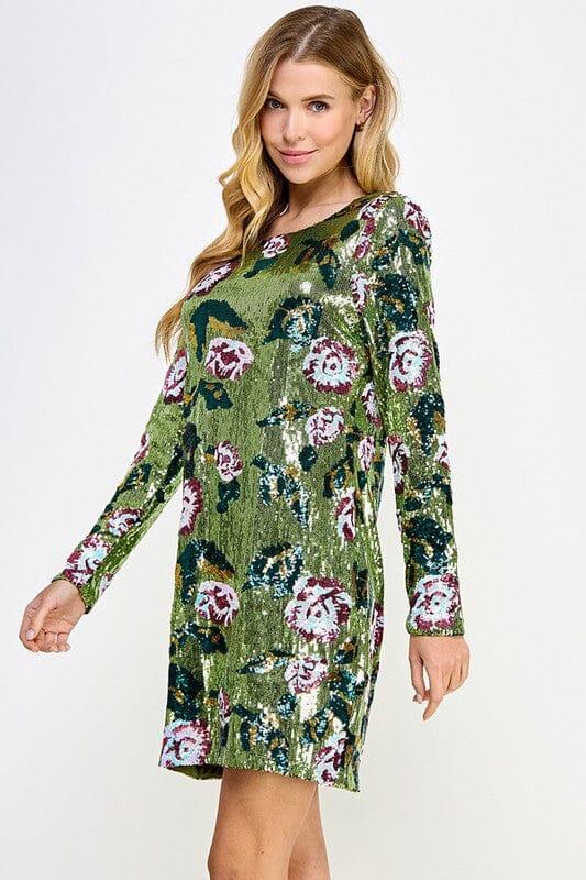 Floral Sequin Longsleeve Dress see and be seen