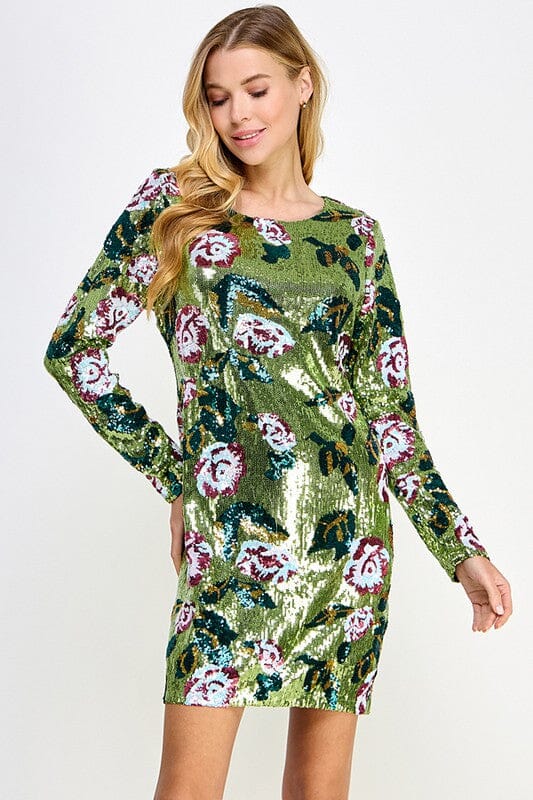 Floral Sequin Longsleeve Dress see and be seen