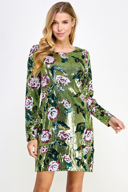 Floral Sequin Longsleeve Dress see and be seen