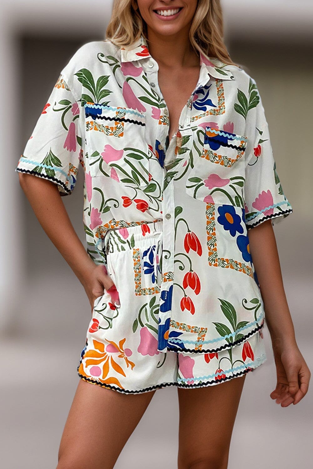 Floral Short Sleeve Set Kentce