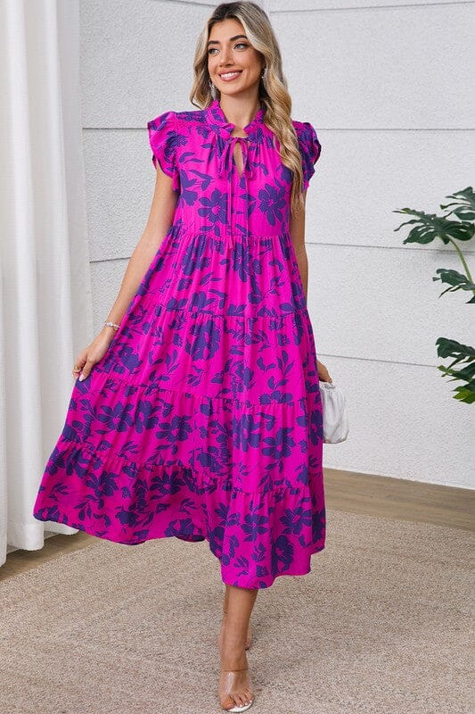 Floral Split Neck Midi Shewin