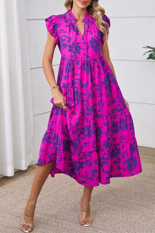 Floral Split Neck Midi Shewin