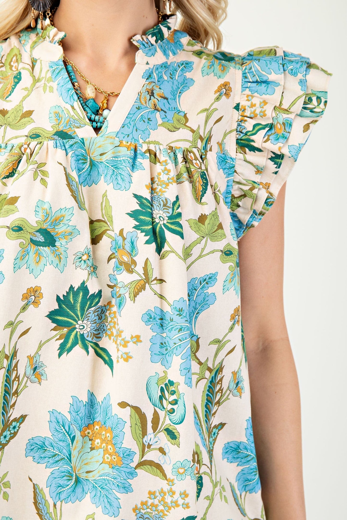 Floral Split Neck Mini Dress Gigio