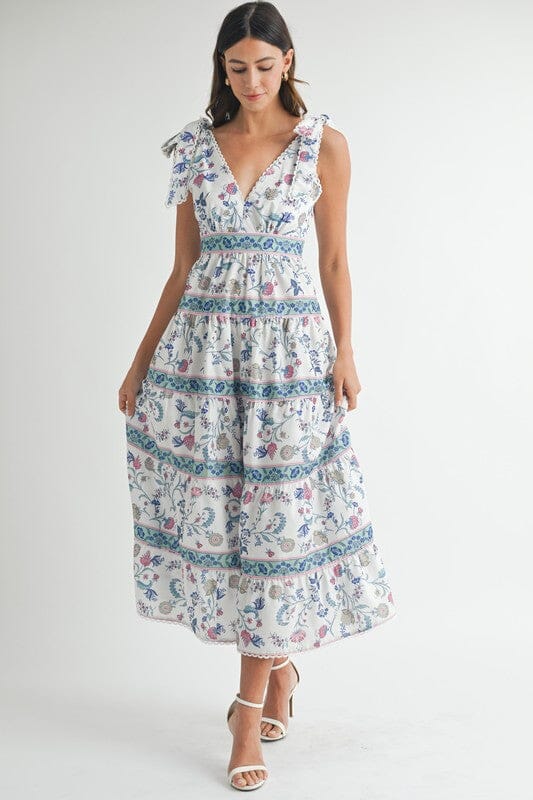 Floral Striped Shoulder Tie Maxi Mable