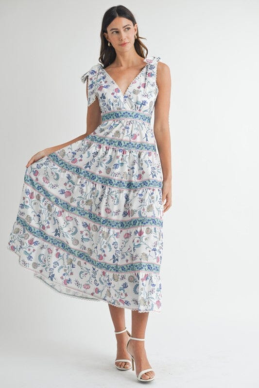Floral Striped Shoulder Tie Maxi Mable