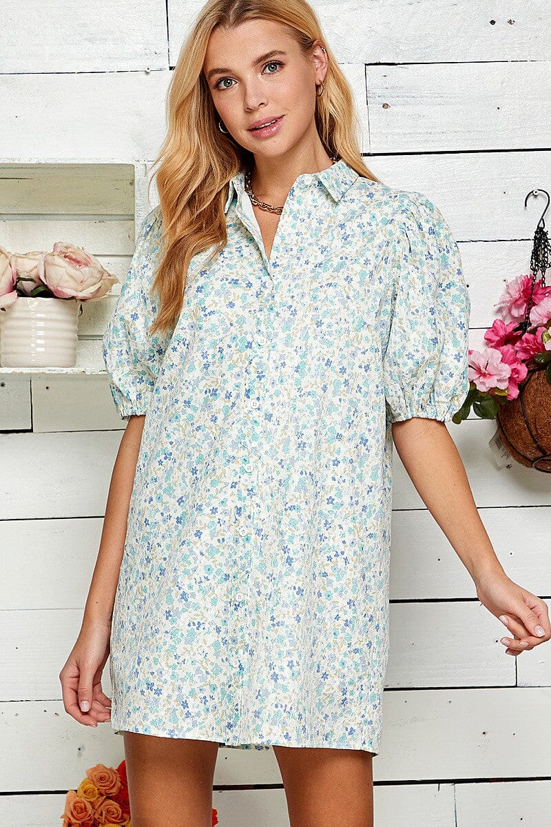 FLORAL TEXTURED BUTTON DOWN DRESS sweet lemon