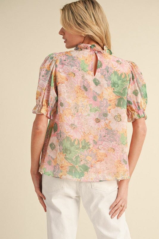 Flower Print Puffed Sleeves Top jodifil