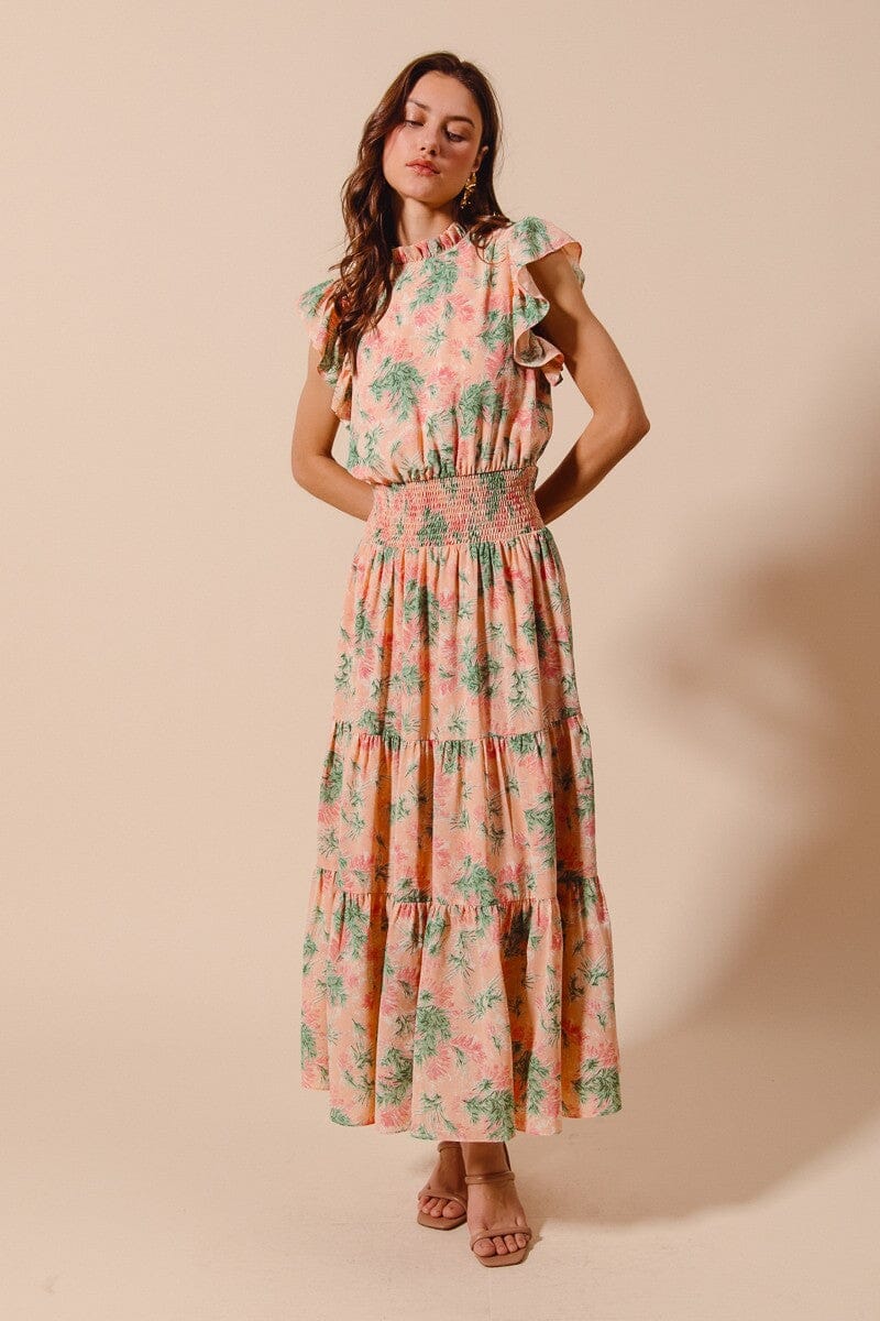 FLOWY FLORAL PRINT SMOCKED TIERED DRESS So Me