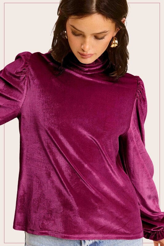 Frilled Neck Velvet Blouse LA MIEL