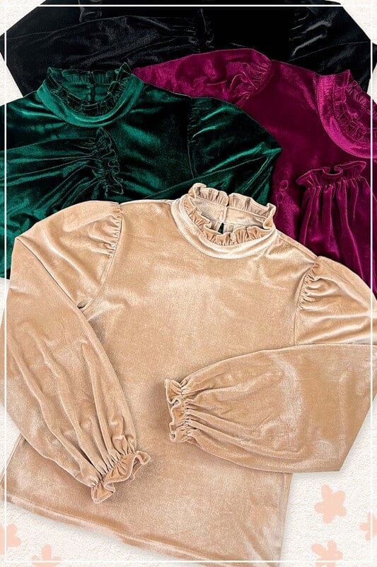 Frilled Neck Velvet Blouse LA MIEL