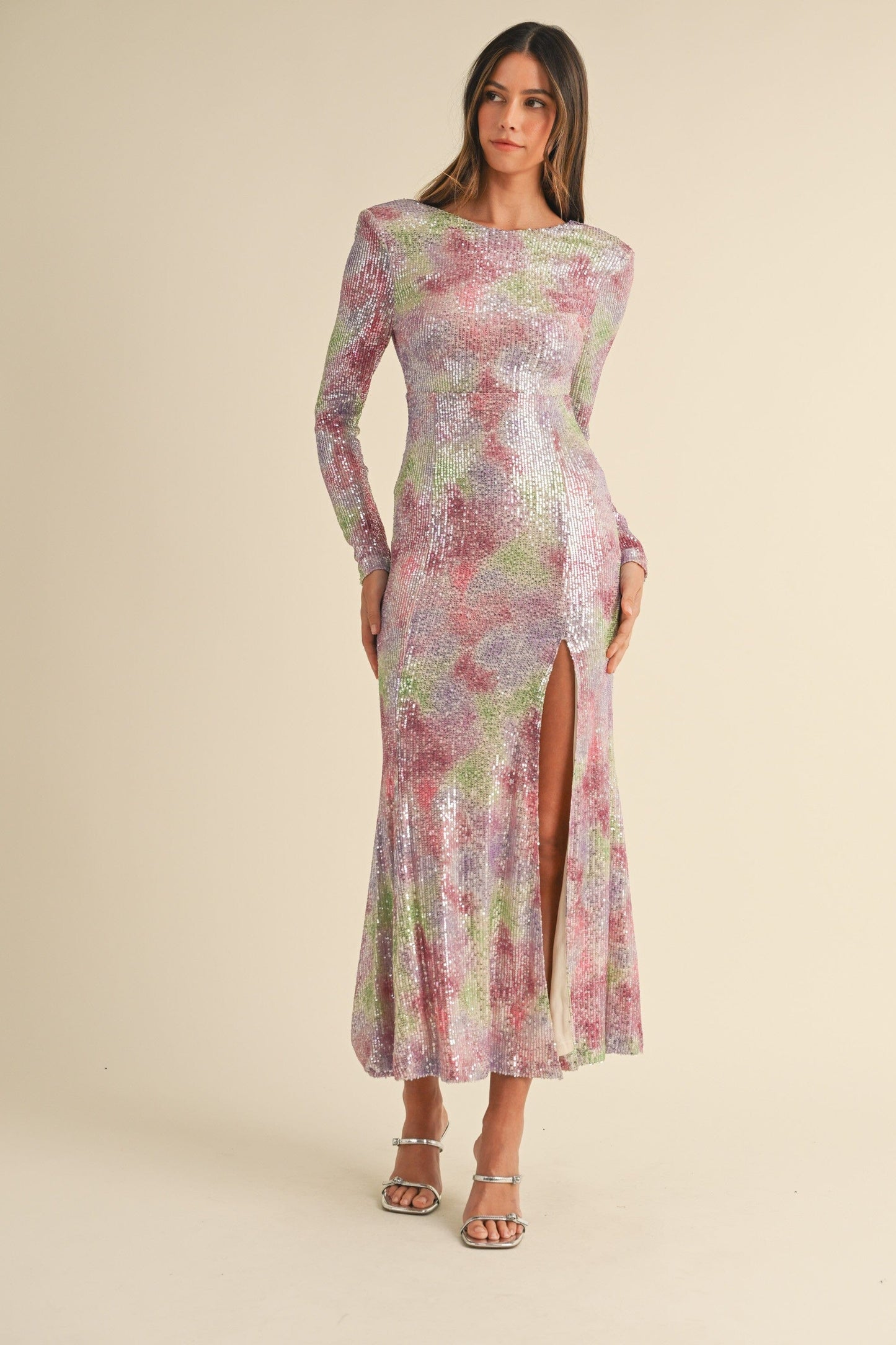 Front Slit Lavender Sequin Mermaid Dress mable