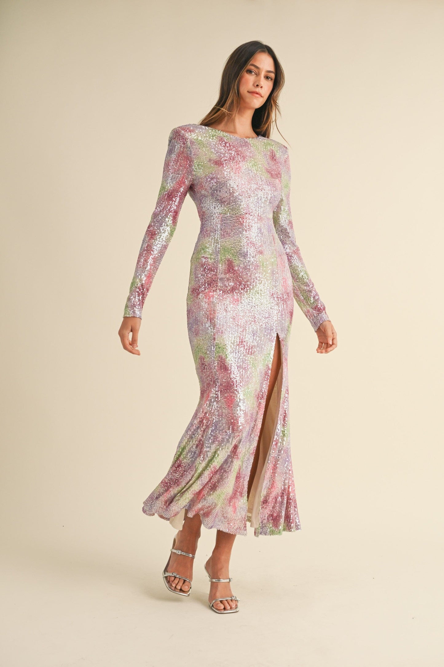 Front Slit Lavender Sequin Mermaid Dress mable