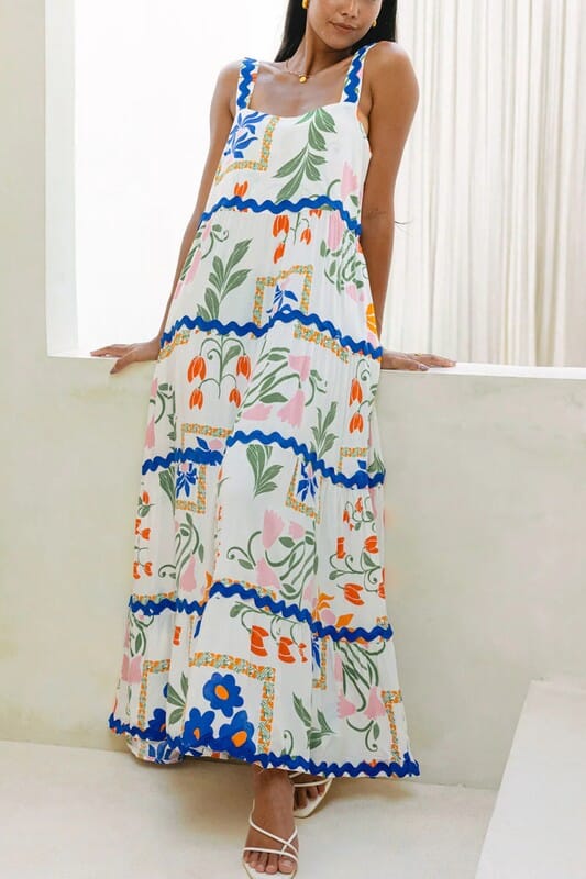 Garden Tiered Midi with Cobalt Ric Rac Mayah Overseas