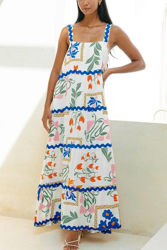 Garden Tiered Midi with Cobalt Ric Rac Mayah Overseas