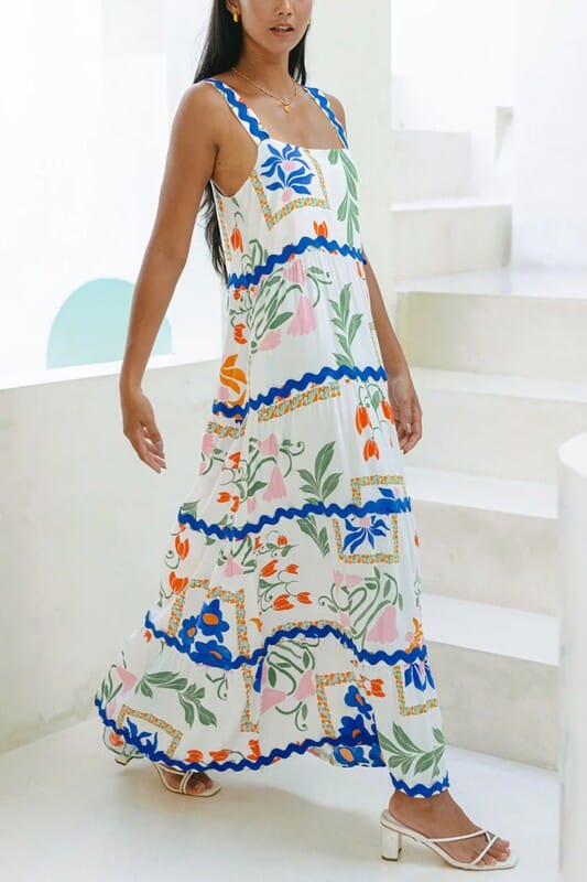 Garden Tiered Midi with Cobalt Ric Rac Mayah Overseas