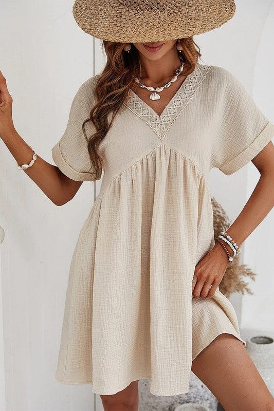 Gauze Cotton Dress with Embroidered Neck Detail Shiying