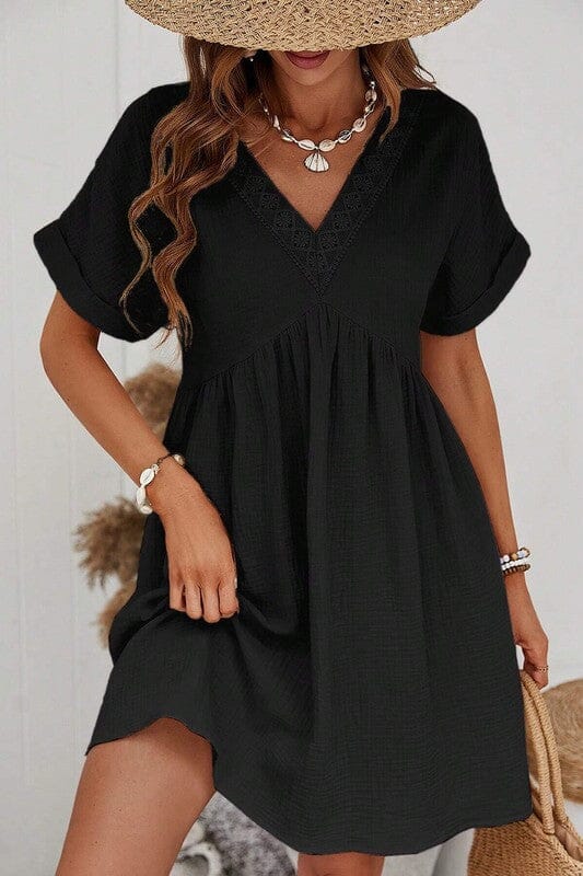 Gauze Cotton Dress with Embroidered Neck Detail Shiying
