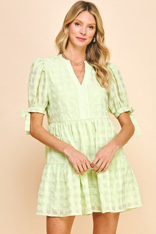 Gingham Bow Sleeve Dress Pinch