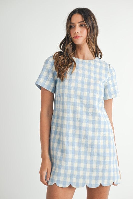 Gingham Shift Dress with Scalloped Hem Mable