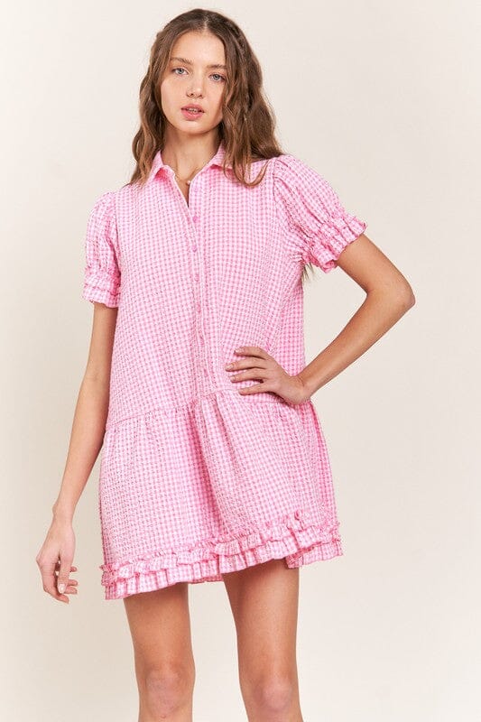 Gingham Shirt Dress with Ruffle Hem In The Beginning