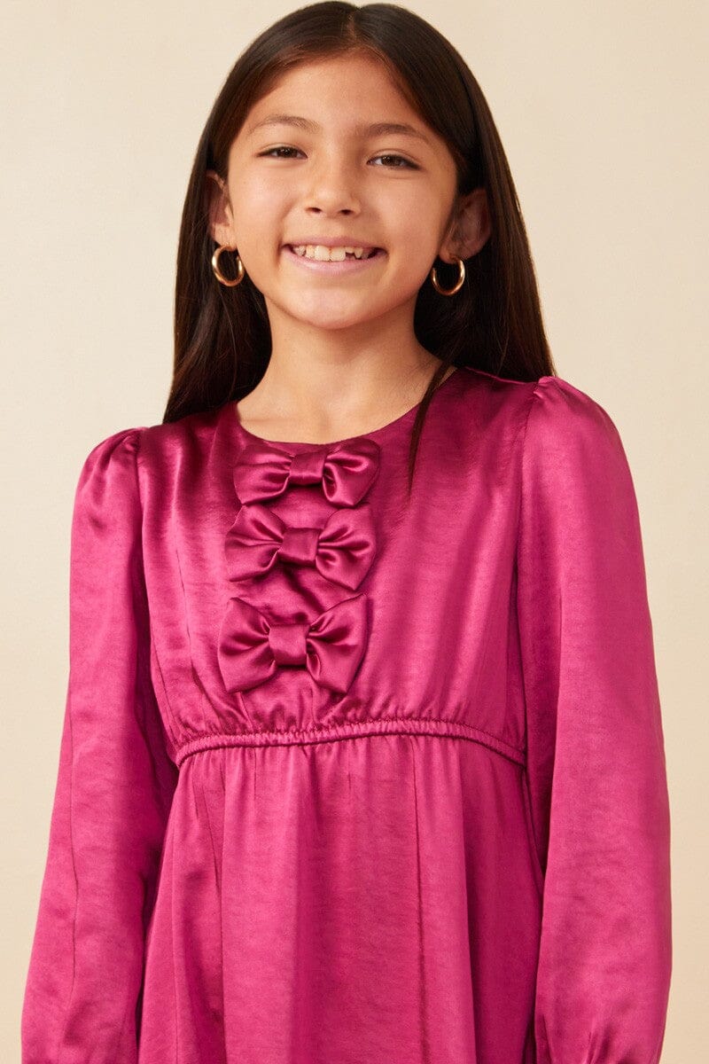 Girls Mini Bow Detail Long Sleeve Stain Dress Hayden Los Angeles