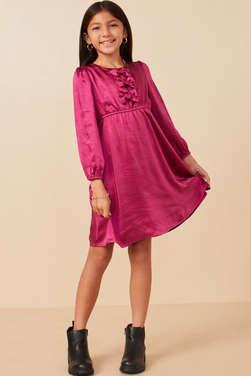 Girls Mini Bow Detail Long Sleeve Stain Dress Hayden Los Angeles