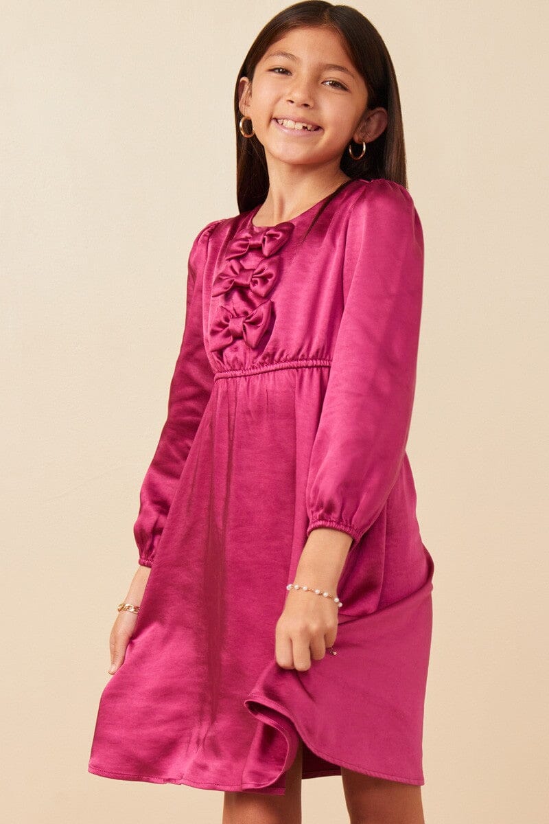 Girls Mini Bow Detail Long Sleeve Stain Dress Hayden Los Angeles