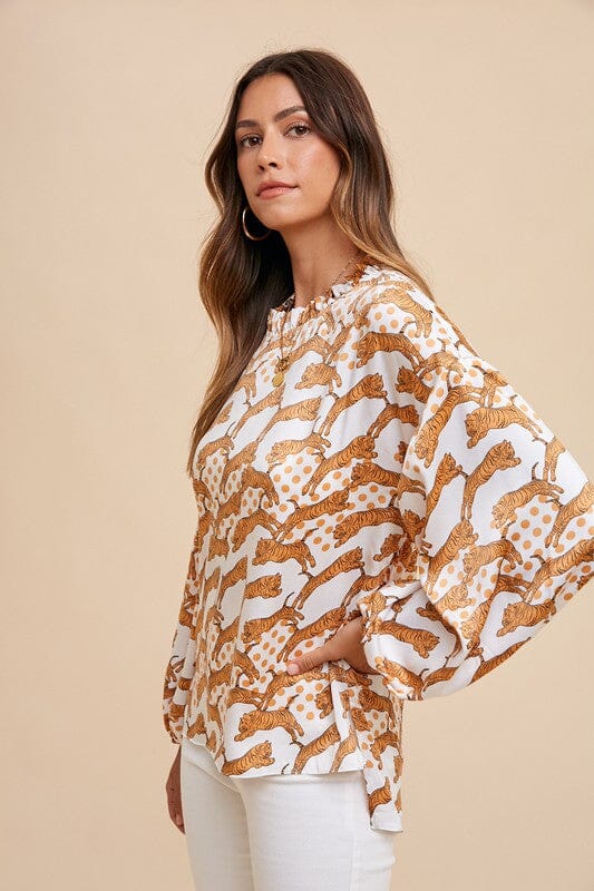 Golden Tiger Frilled Neck Blouse Annie Wear