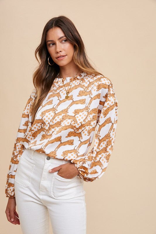 Golden Tiger Frilled Neck Blouse Annie Wear