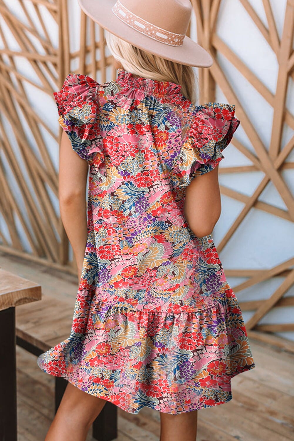 Gorgeous Floral Print Tie V Neck Ruffle Dress socali the label