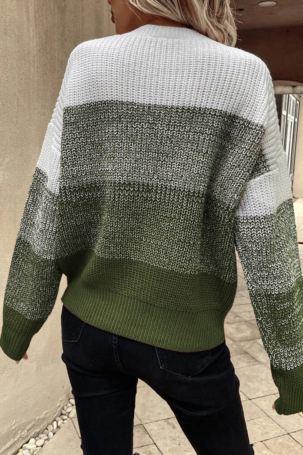 Gradient Drop Shoulder Ribbed Trim Sweater Youmi