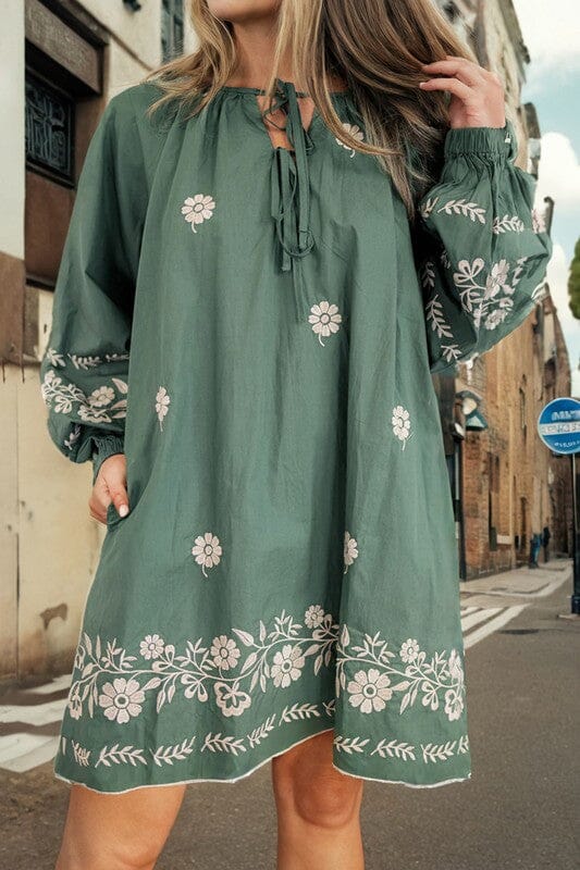 Green Embroidered Shift Dress Kentce