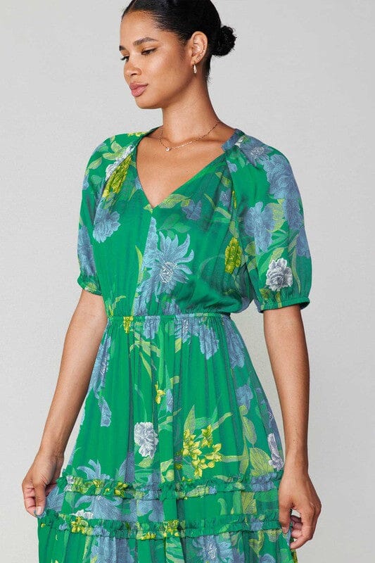 Green Floral Puff Sleeve Maxi current air