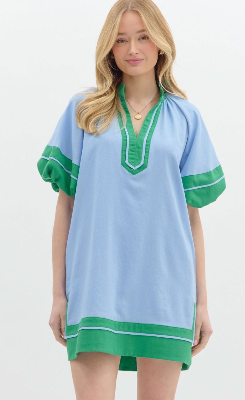 Green/Blue Colorblock Poplin Dress SNAP-Something New And Pretty Green/Blue Colorblock Poplin Dress SNAP-Something New And Pretty