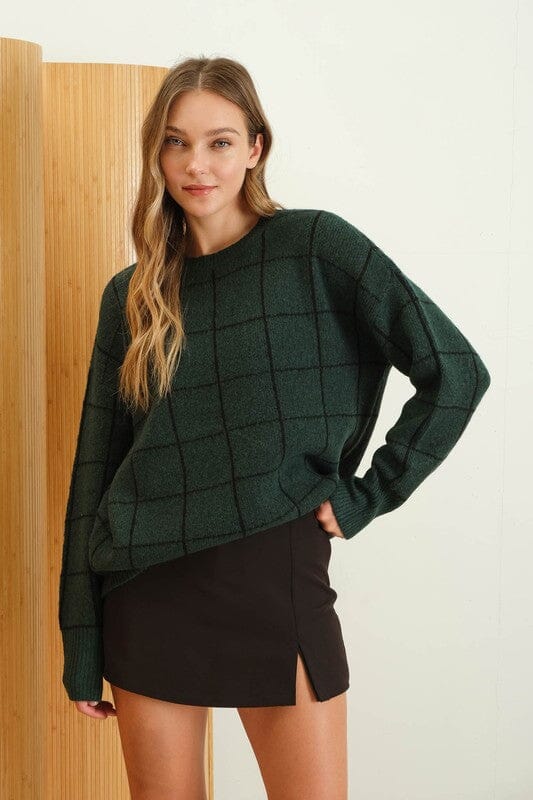 Grid Print Sweater Blu Pepper