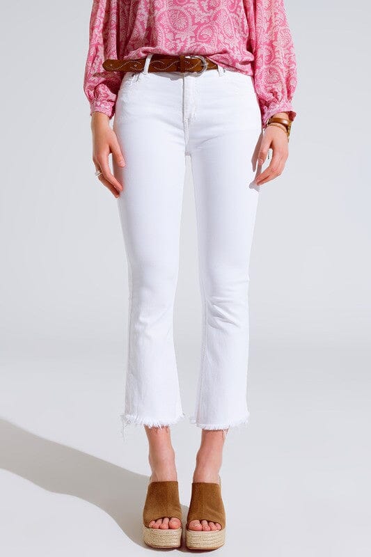 Hi-Rise White Cropped Flare Jeans Q2