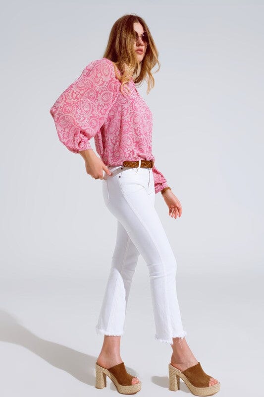 Hi-Rise White Cropped Flare Jeans Q2