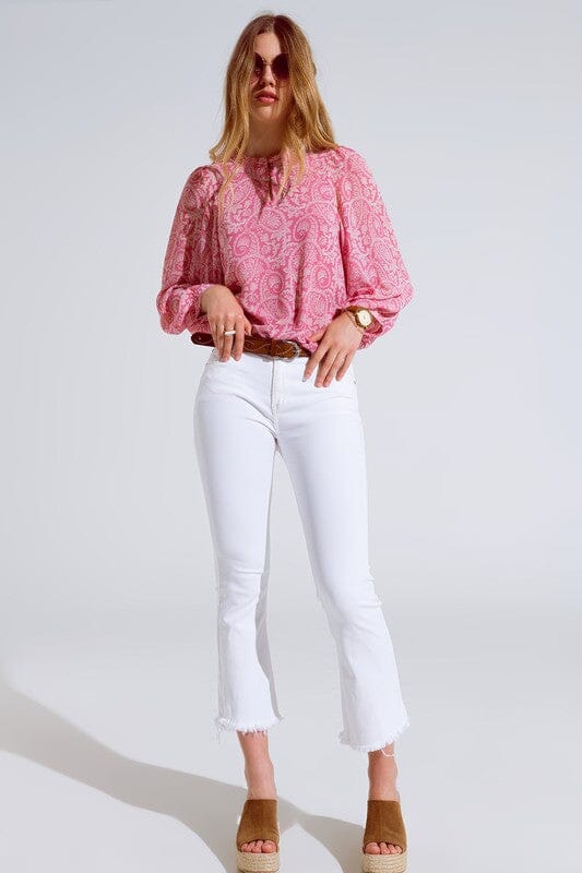 Hi-Rise White Cropped Flare Jeans Q2