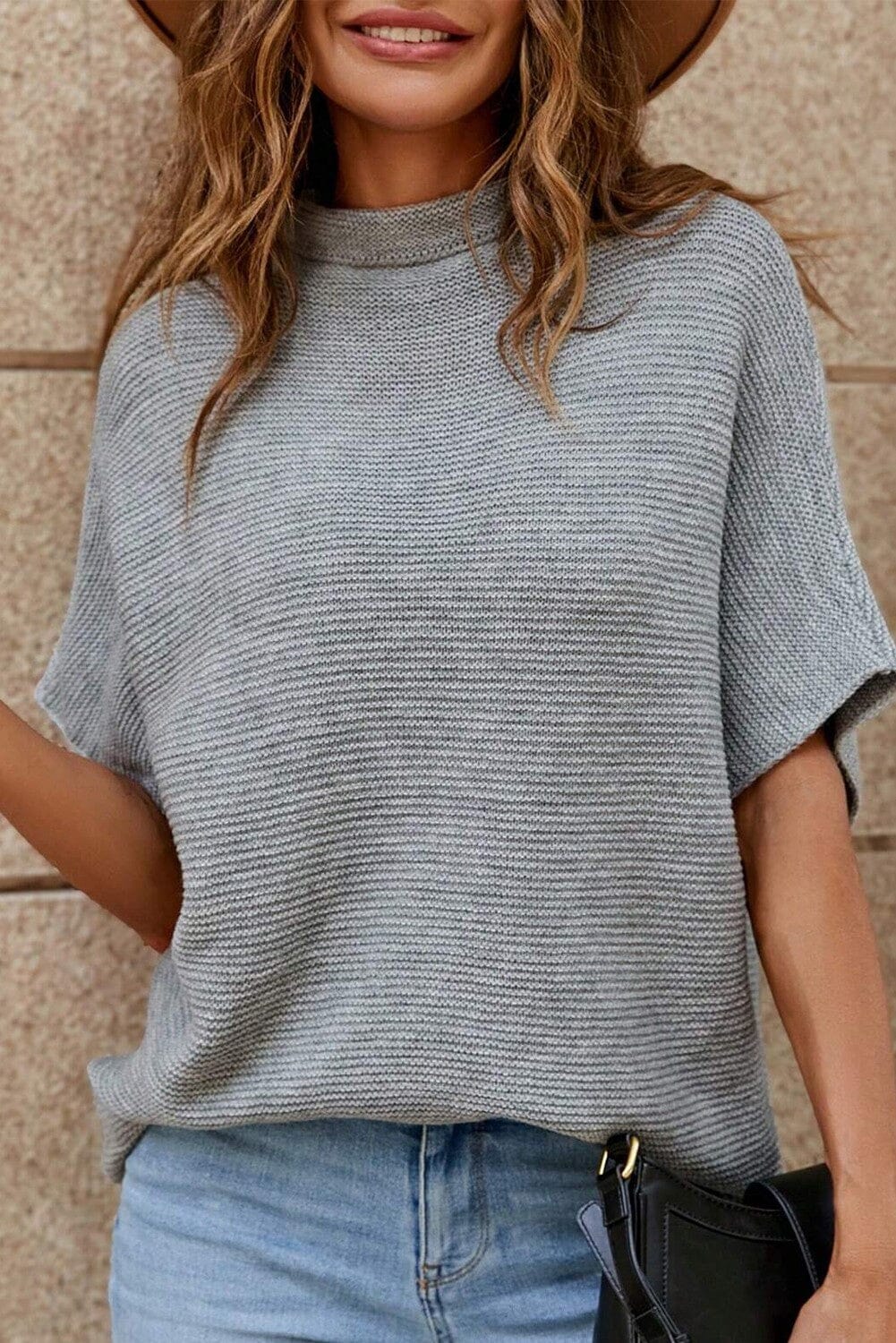 High Neck SS Bat Sleeve Sweater kentce