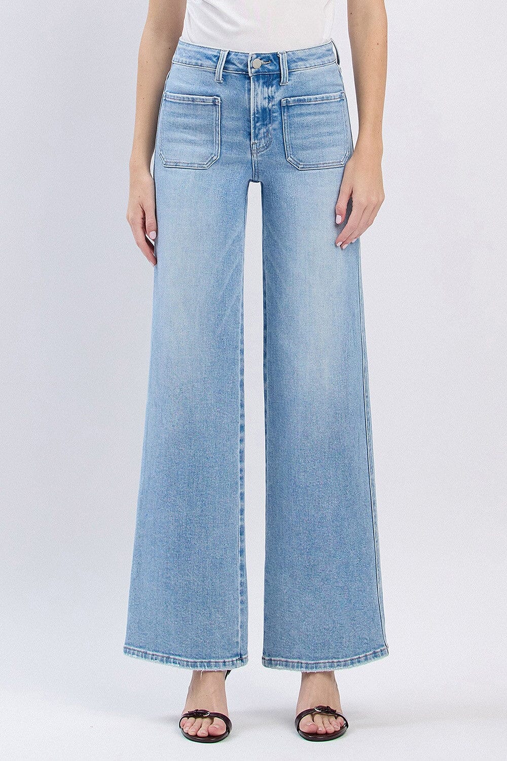 HIGH RISE PATCH POCKET WIDE LEG JEANS Flying Monkey